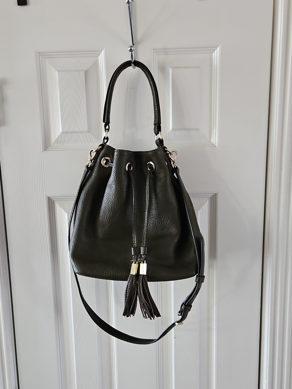 Henri Bendel Leather Drawstring Bucket Bag, Brown, EC